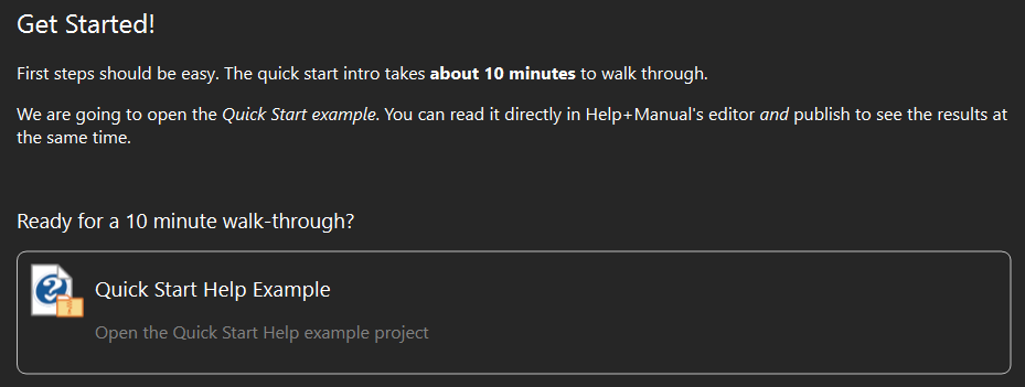 Help+Manual get started screen