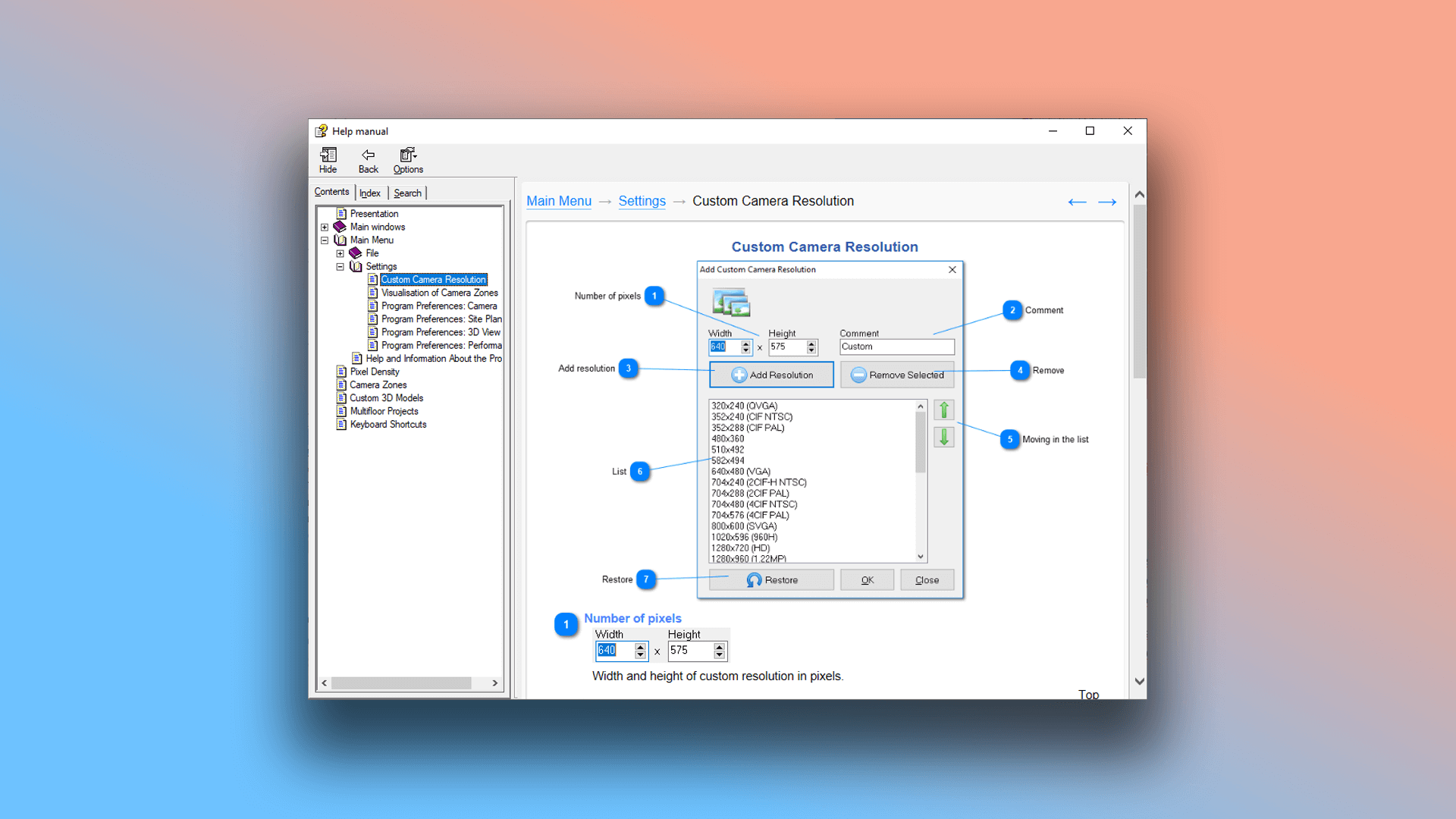 example of a help file window