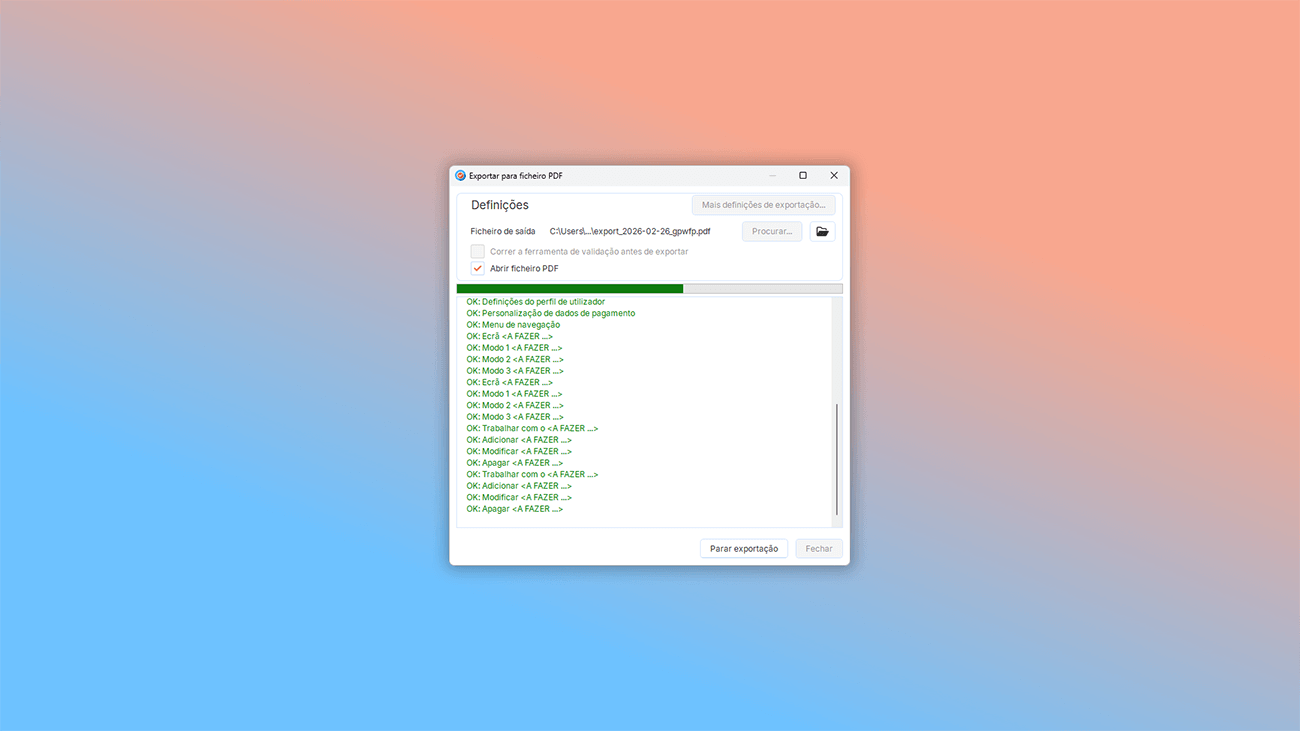 exportar guia do usuário para pdf