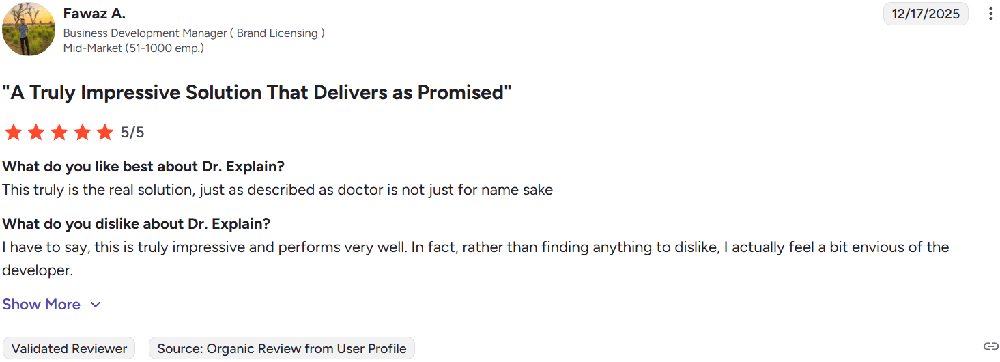 Dr.Explain user review example